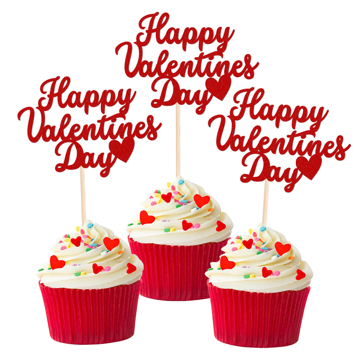 ZHUOWEISM Valentine cupcake toppers glitter add festive flair to desserts.