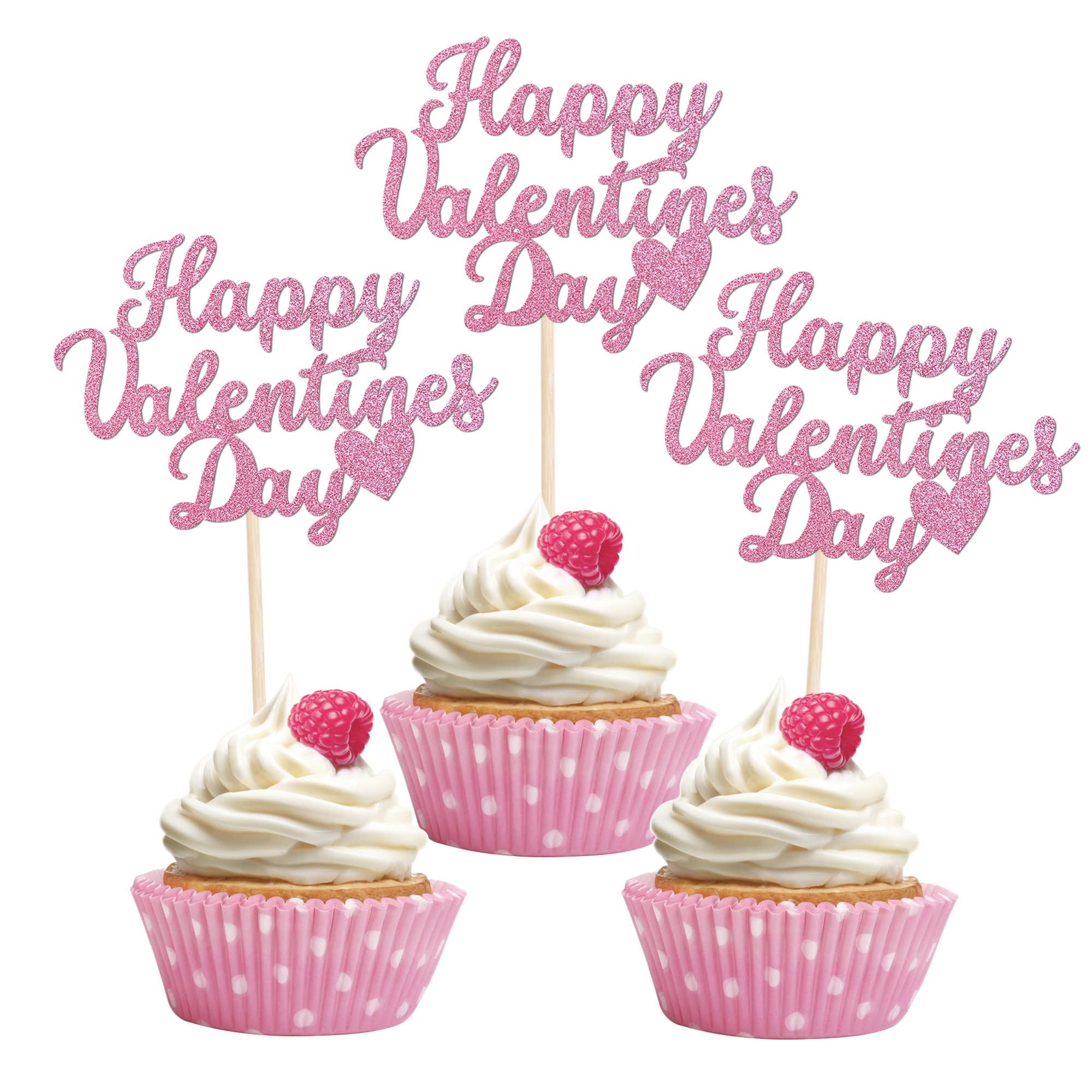 ZHUOWEISM Valentine cupcake topper glitter heart pink enhances festive cupcakes
