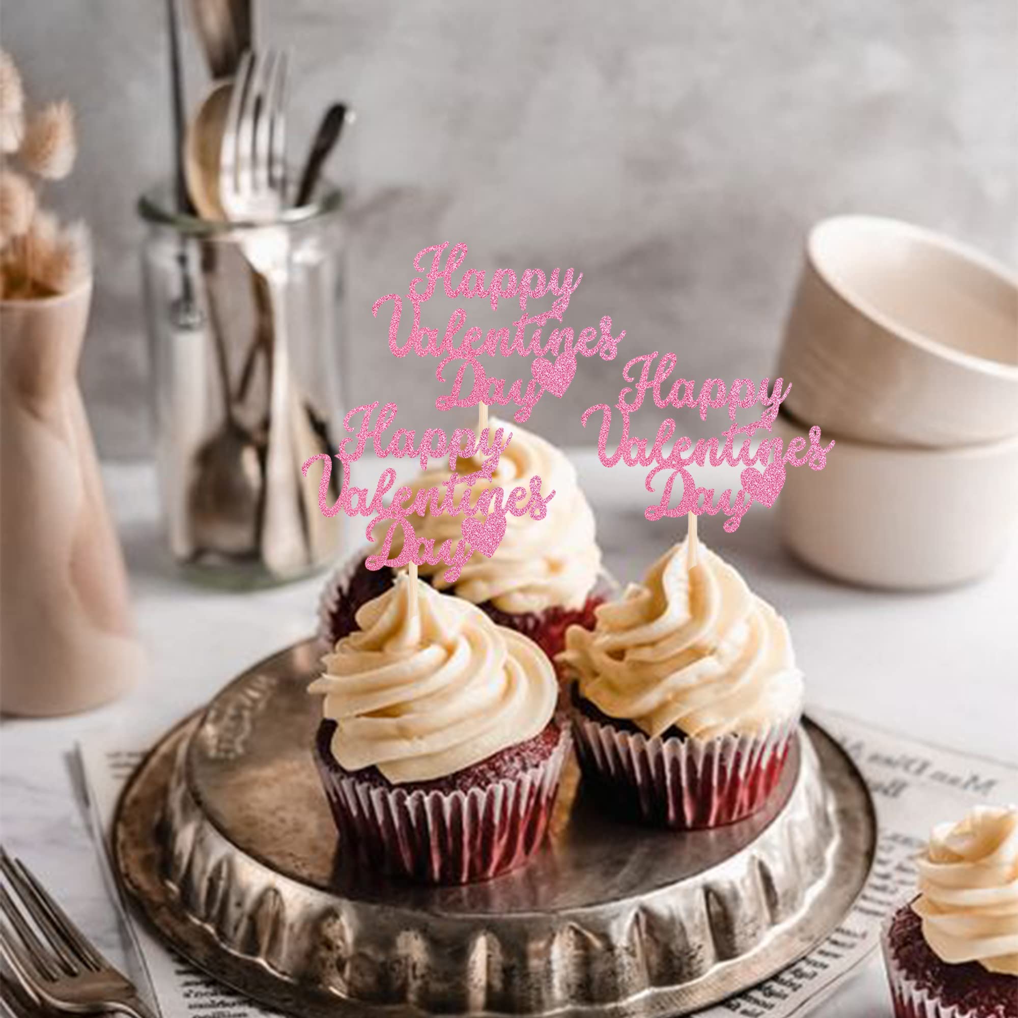 ZHUOWEISM Glitter heart topper pink ideal for Valentine party desserts