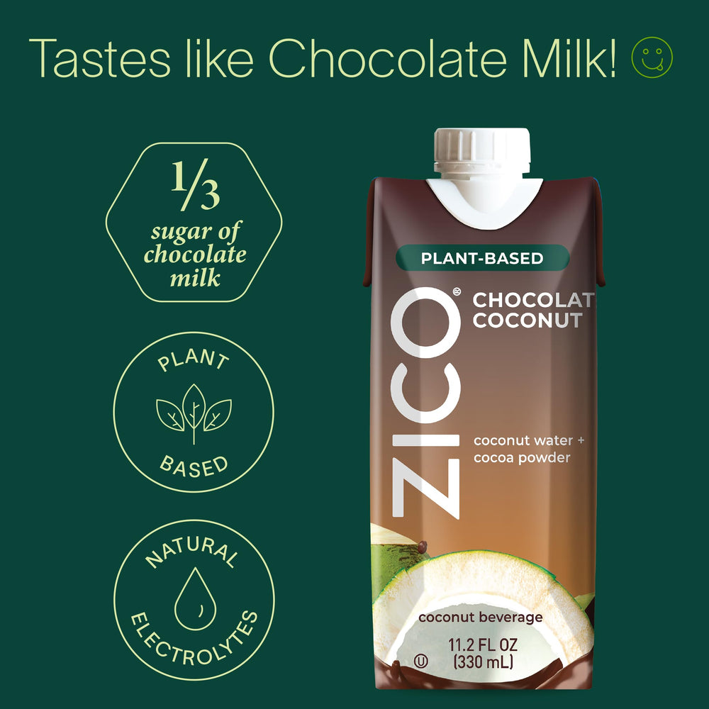 ZICO Chocolate Coconut Water added to a smoothie for natural electrolyte replenishment.