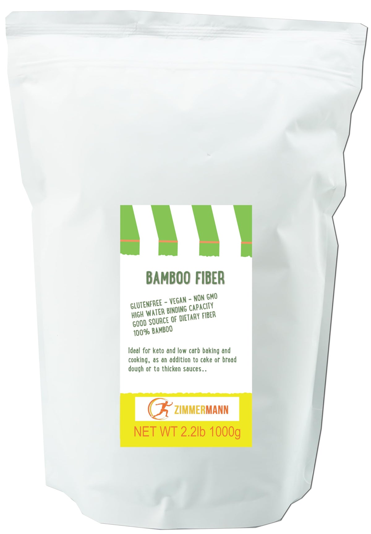 Zimmermann Bamboo Fiber 2.2lb bag with pure bamboo fiber for keto and low-carb baking.