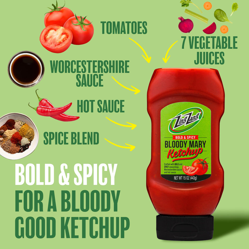 Zing Zang Bloody Mary ketchup on a burger adds bold, zesty flavor.