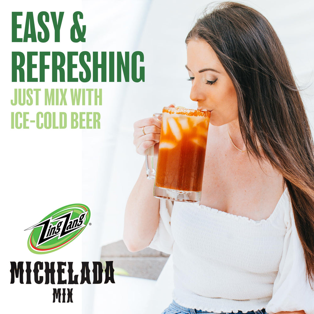 Zing Zang Michelada Mix with beer, ideal pairing for bold drinks.