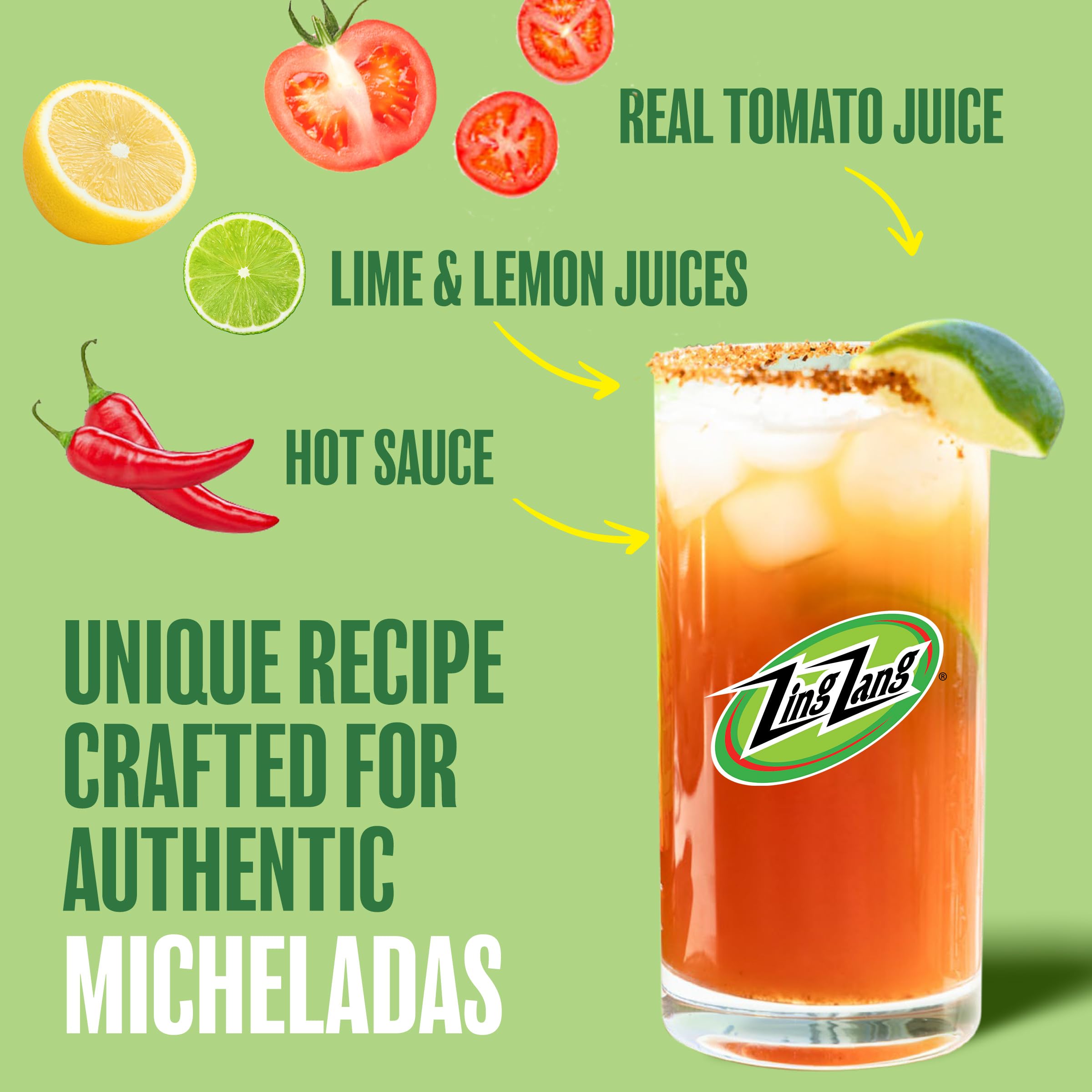 Zing Zang Michelada Mix ingredients close-up, authentic blend for savory mixes.