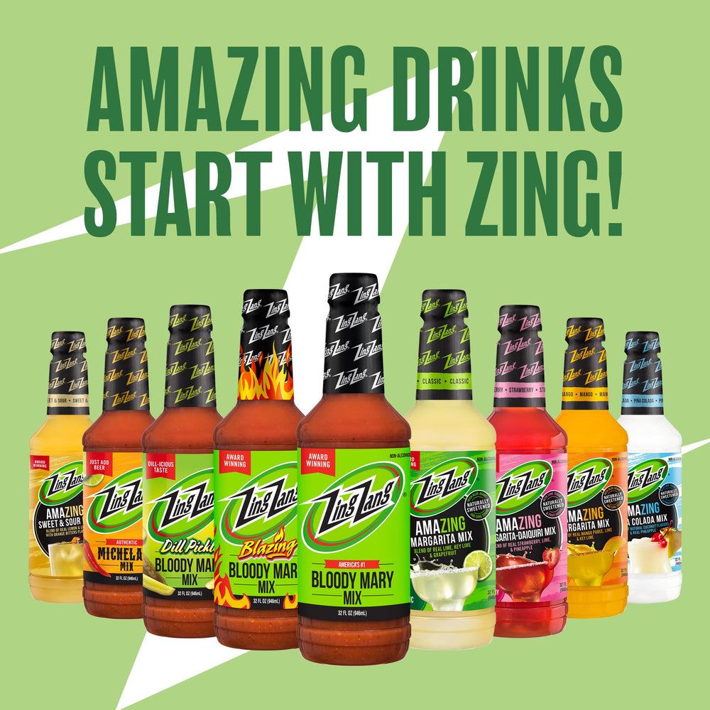 Zing Zang variety pack label emphasizes two originals and one blazing bottle.