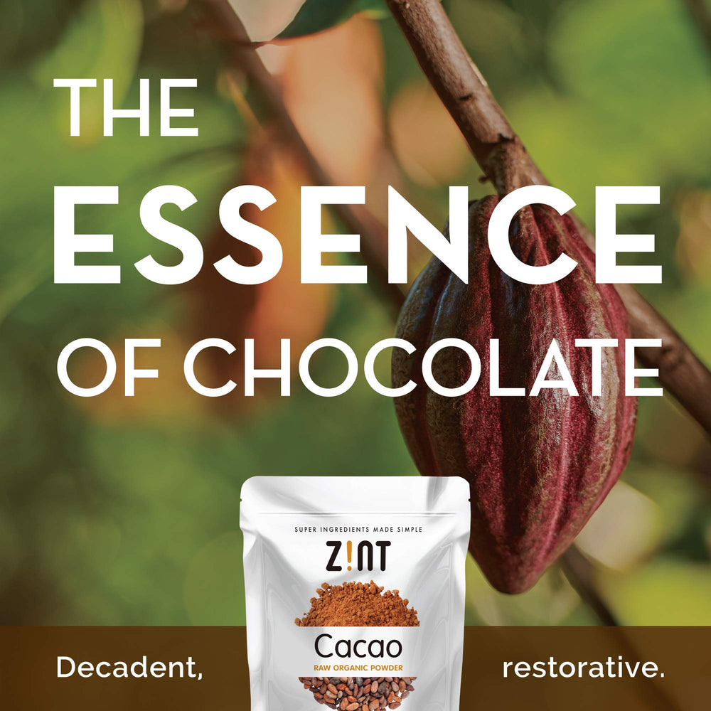 Zint cacao powder dust over smoothie bowl for a chocolatey flavor.