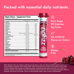 Zipfizz black cherry flavor dissolving in water for a refreshing energy boost