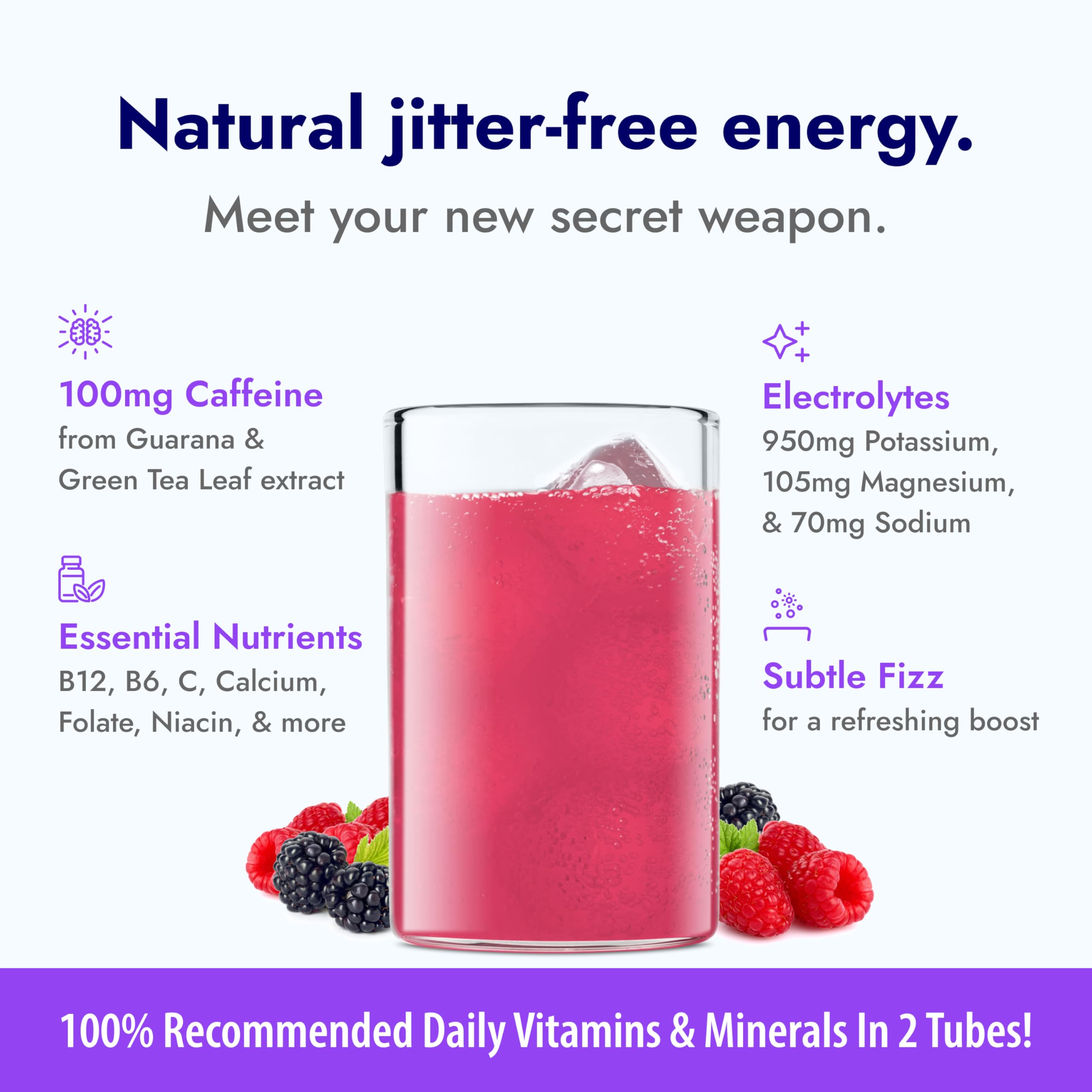 Zipfizz Berry dissolving in water with refreshing berry flavor and sustained energy