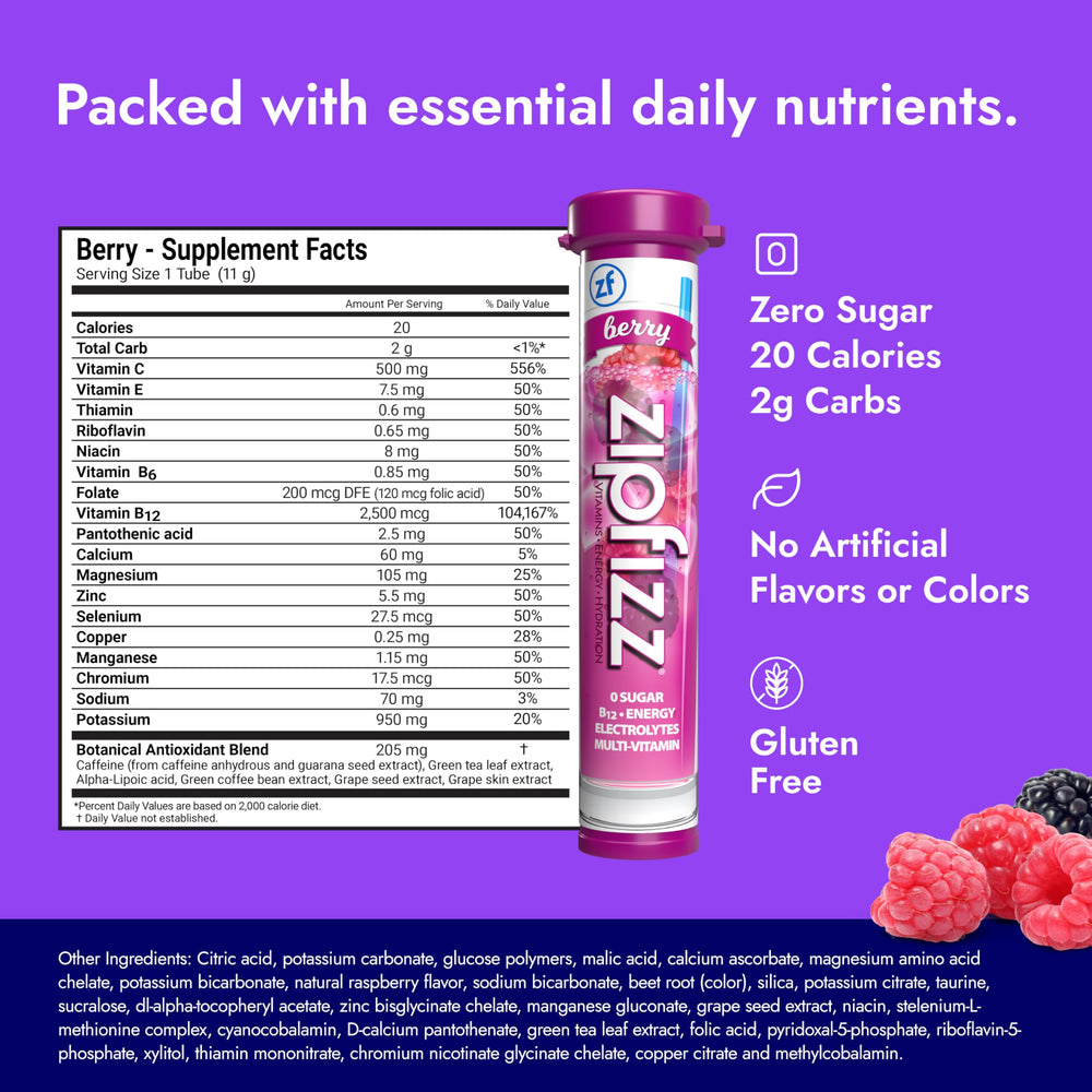 Zipfizz Berry shaker scene implying convenient mixing for daily vitamins