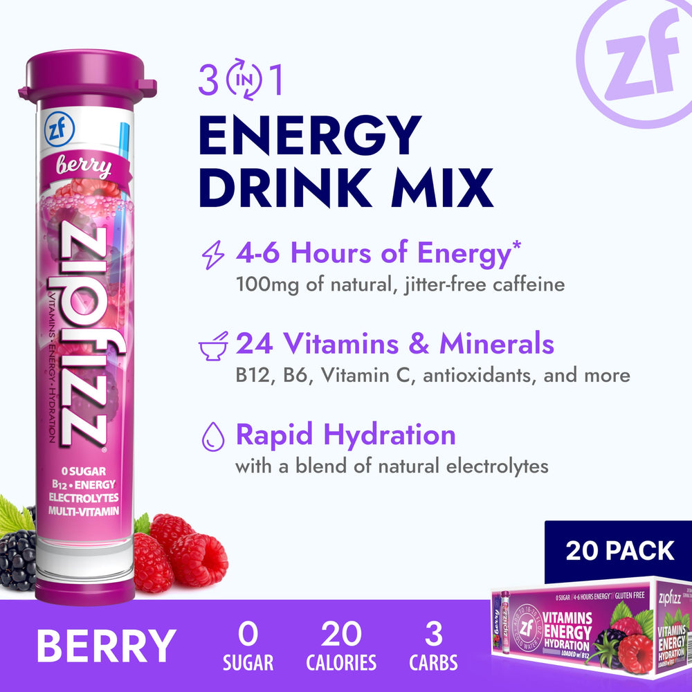 Zipfizz Berry tube pour showing convenient on-the-go hydration and energy