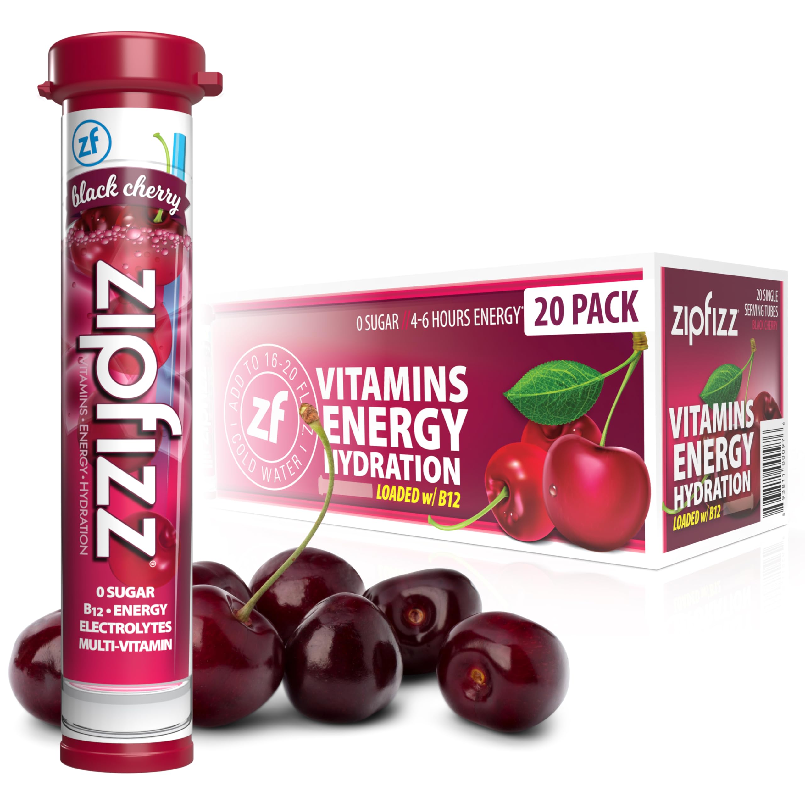 Zipfizz daily energy black cherry packet powers workouts with sugar-free energy