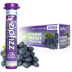 Zipfizz daily energy grape packaging highlights a sugar-free electrolyte boost for on-the-go use