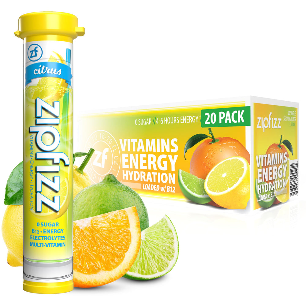 Zipfizz citrus powder packet ready to mix for a sugar-free energy boost
