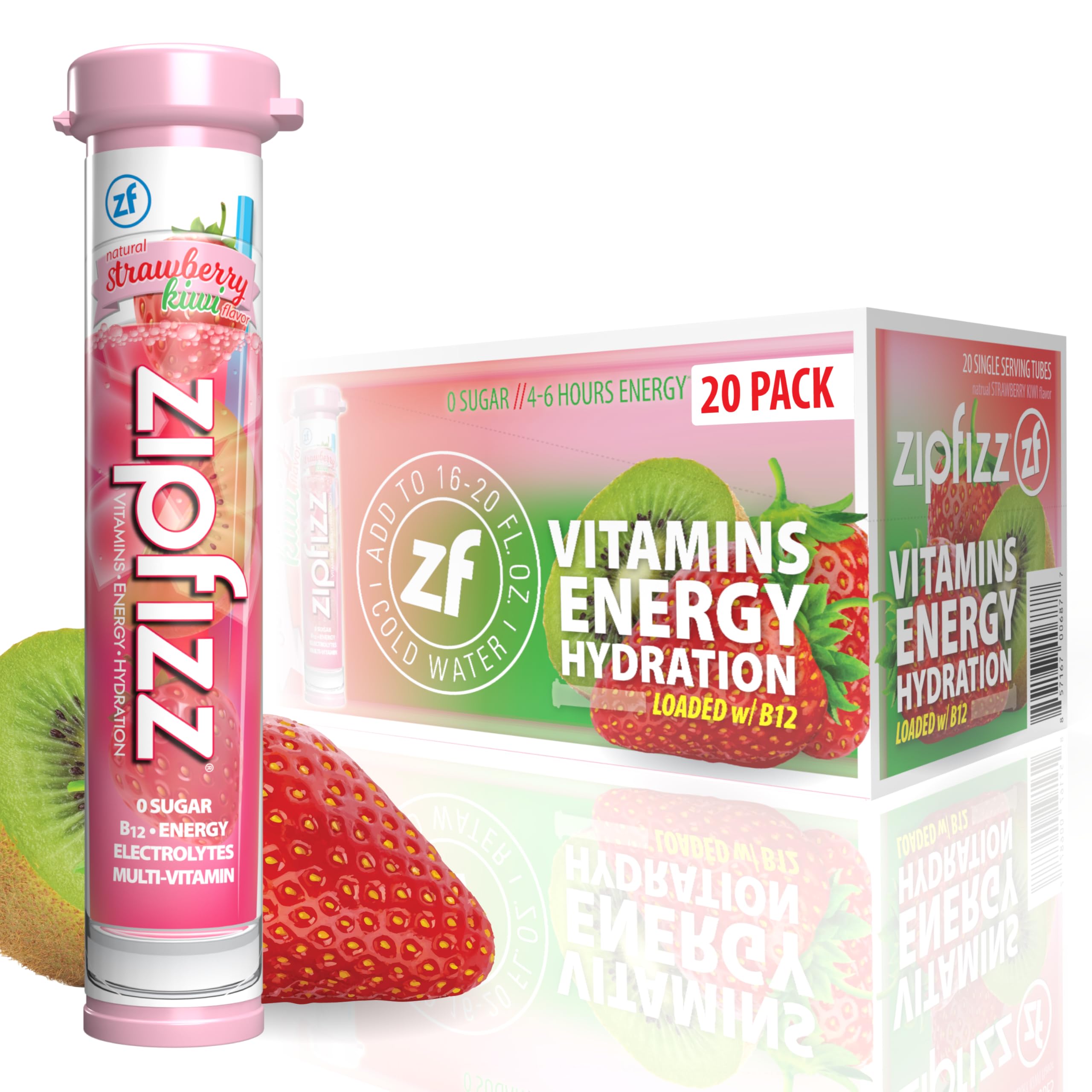 Zipfizz daily energy strawberry kiwi packet for on-the-go hydration and sustained energy.
