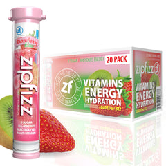 Zipfizz daily energy strawberry kiwi packet for on-the-go hydration and sustained energy.