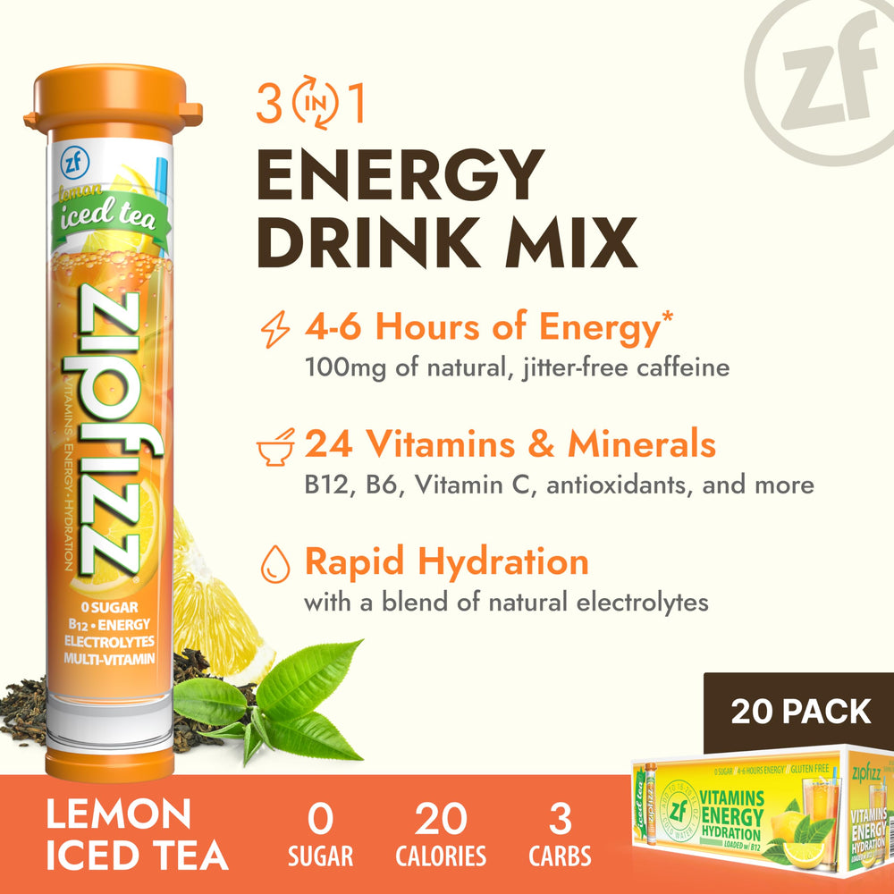 Zipfizz Lemon Iced Tea in a glass, refreshing hydration with flavor.