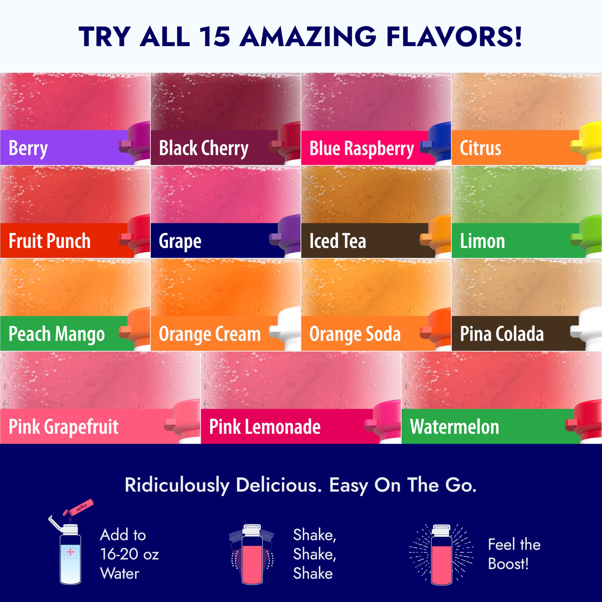 Zipfizz on-the-go packaging ideal for travel and gym bags.