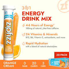 Zipfizz Orange Cream powder dissolving in water for a sugar-free energy boost.