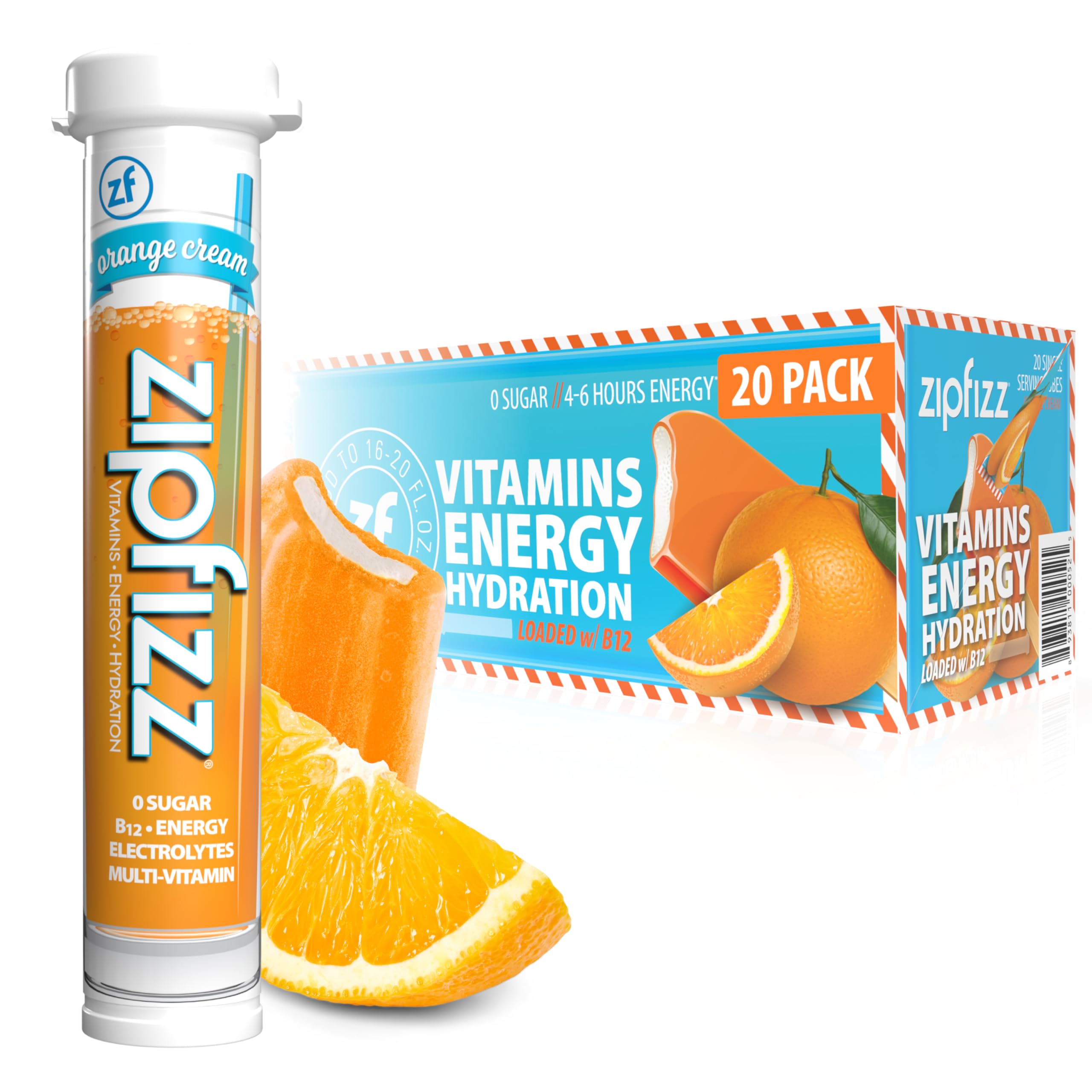 Zipfizz Orange Cream tubes ready for on-the-go energy and hydration.
