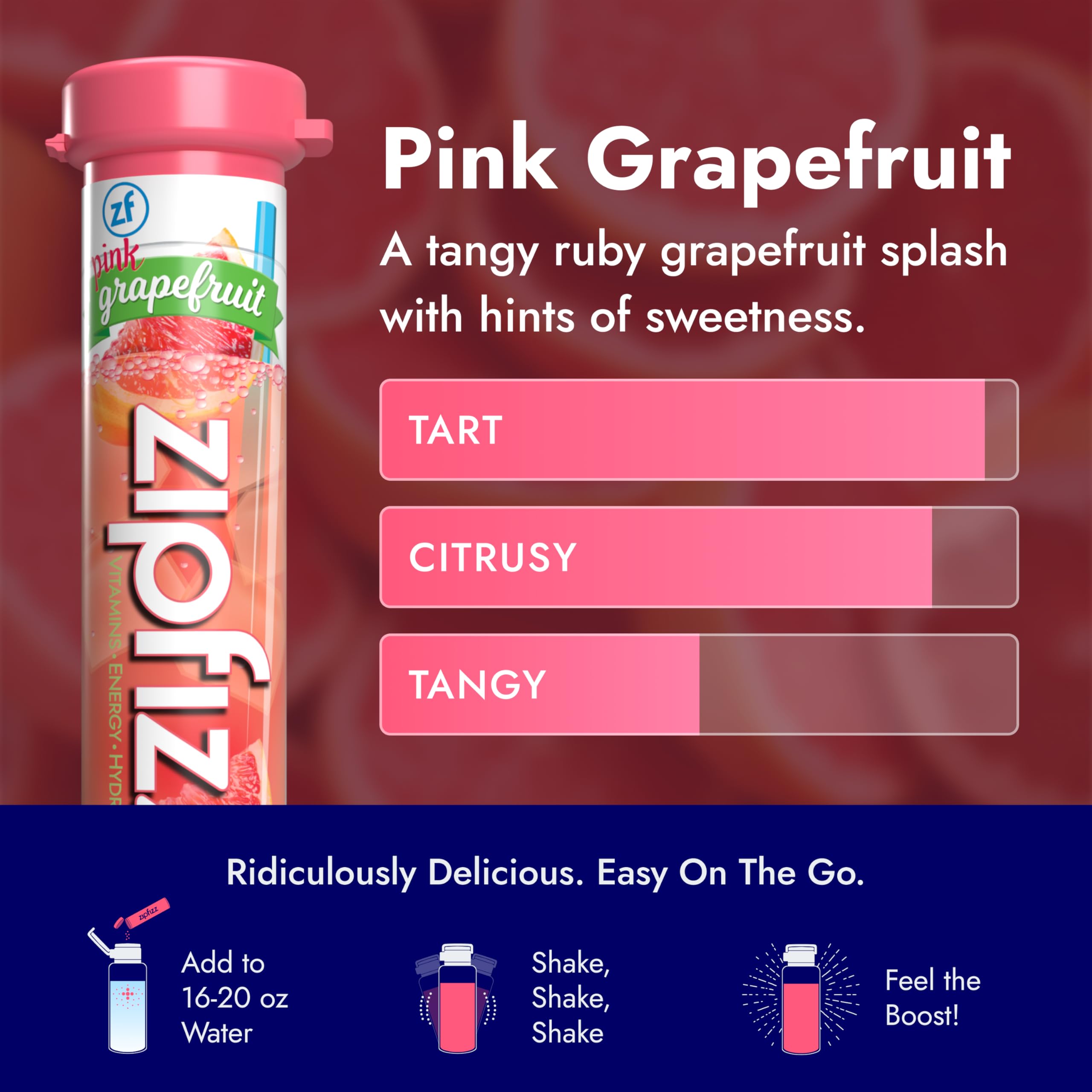 Zipfizz pink grapefruit bottle on the go hydration partner for workouts.