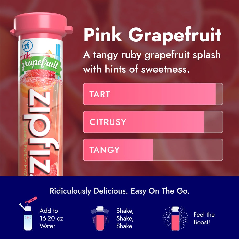 Zipfizz pink grapefruit bottle on the go hydration partner for workouts.