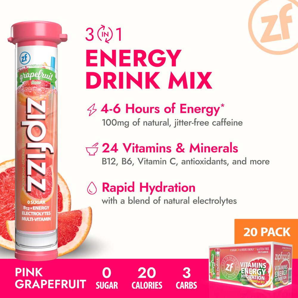 Zipfizz pink grapefruit tubes open, showing convenient single-serve energy powder.