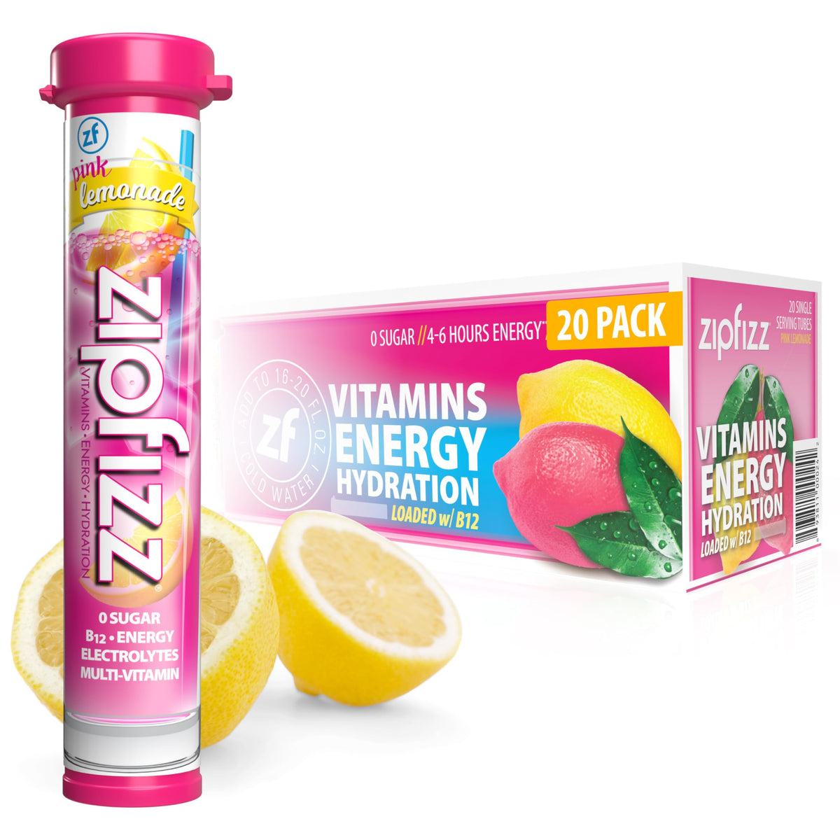 Zipfizz pink lemonade packet for on-the-go energy and hydration.