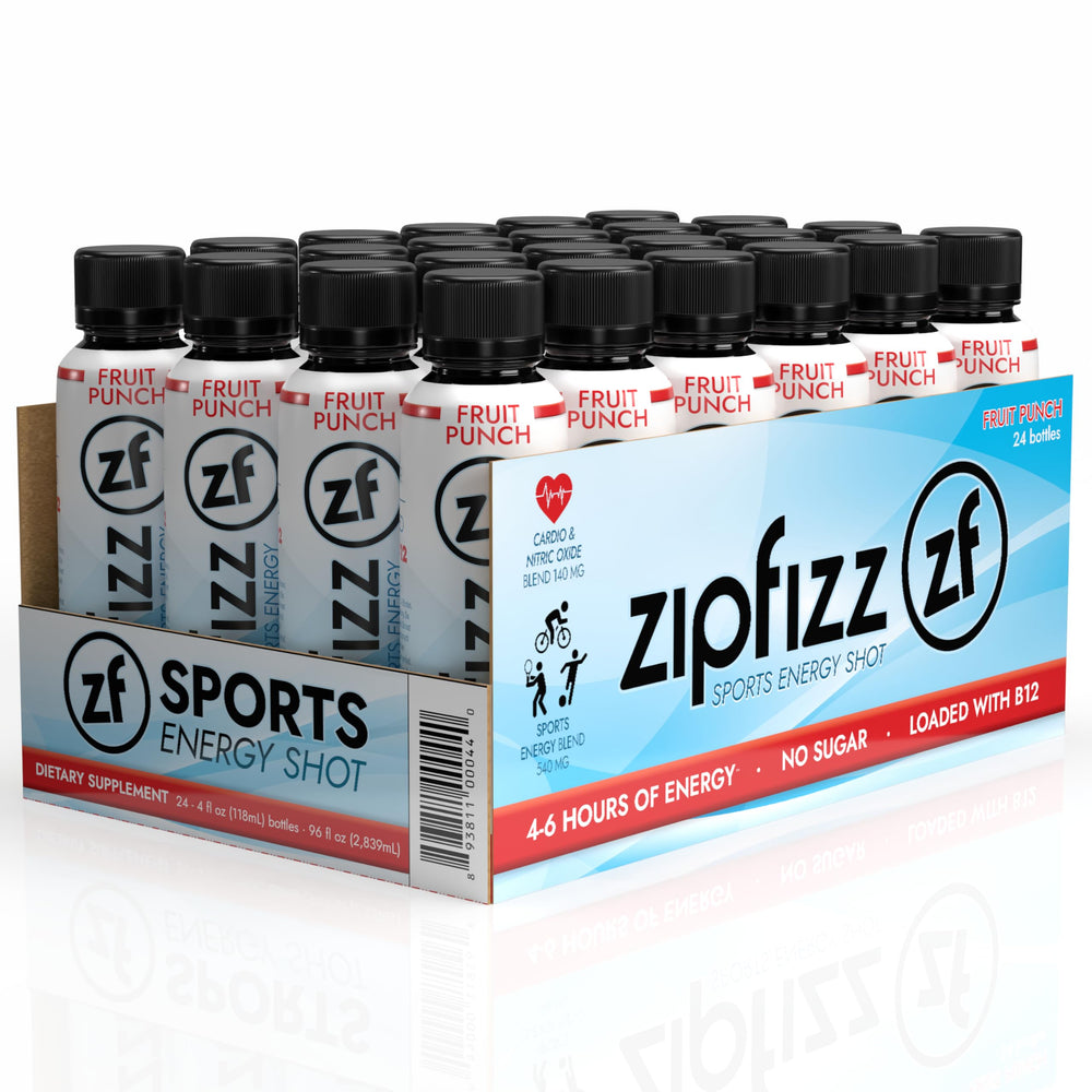 Zipfizz Sport Energy Shot Fruit Punch bottle showcasing energy and flavor