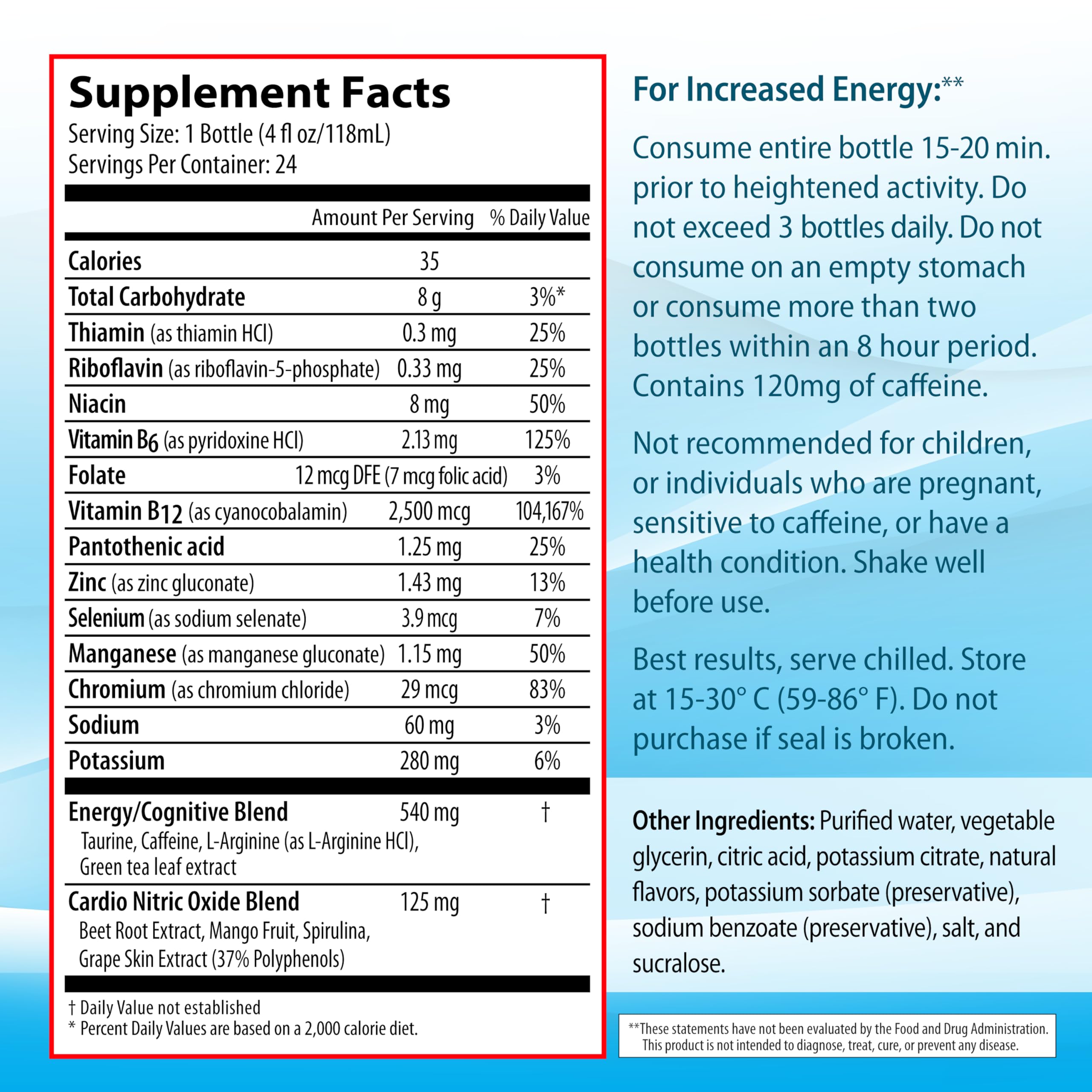 Zipfizz label close-up highlighting B12 and nitric oxide blend