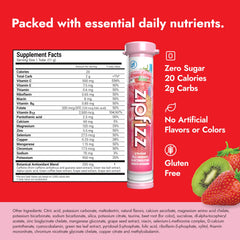 Zipfizz strawberry-kiwi flavor powder stick ready to mix with water for quick energy.