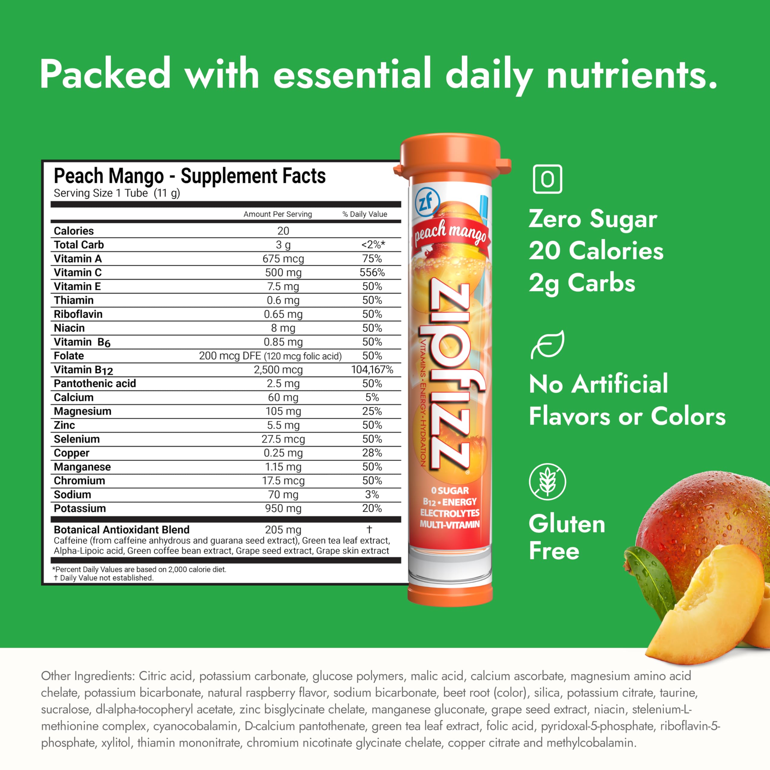 Zipfizz sugar-free energy supplement showcases natural caffeine.