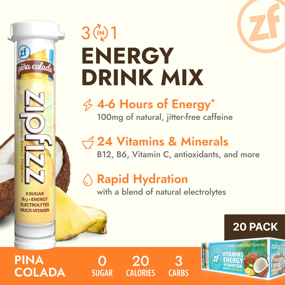 Zipfizz tropical flavor close-up highlighting pina colada profile.