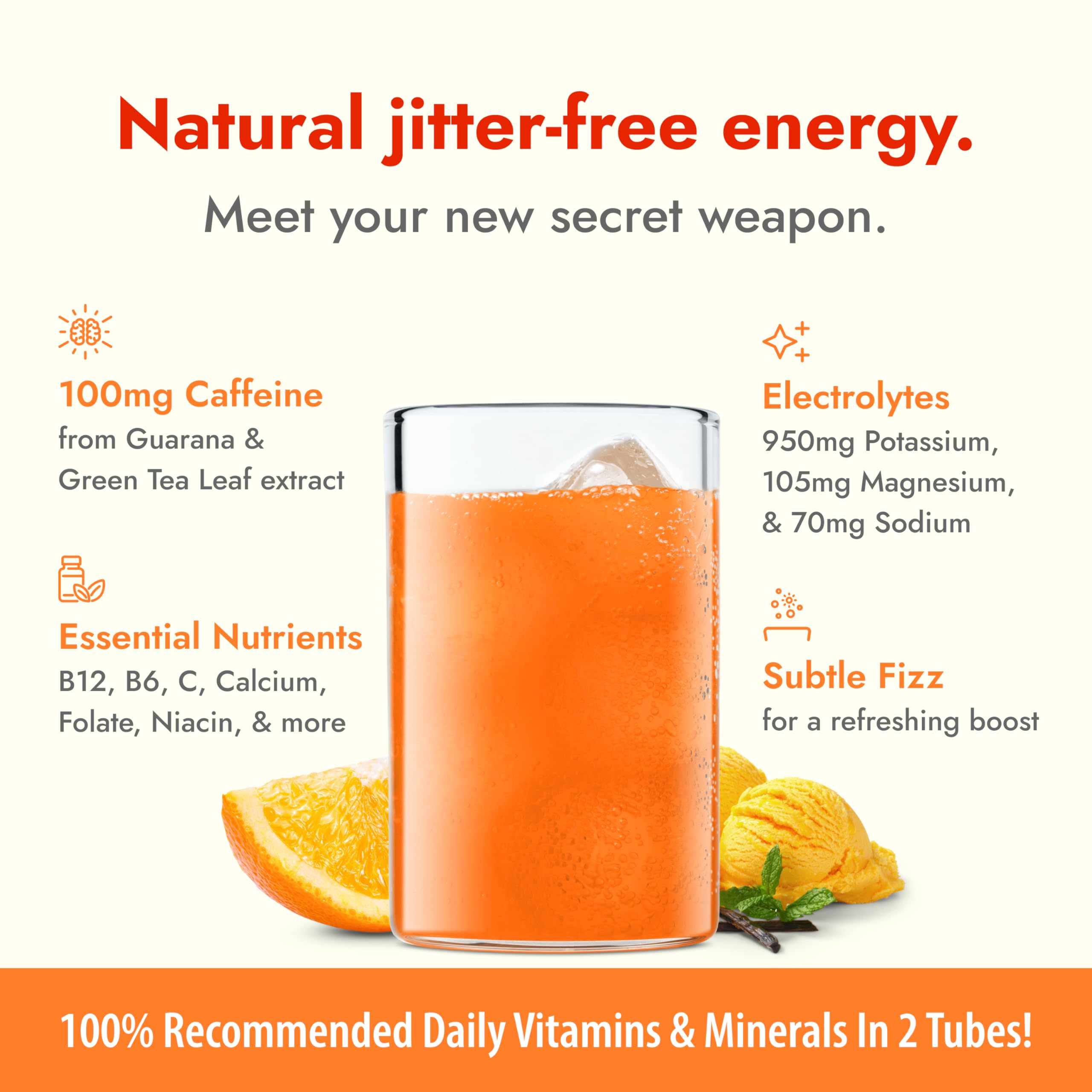 Glass of water with Zipfizz Orange Cream mixed for a refreshing energy lift.