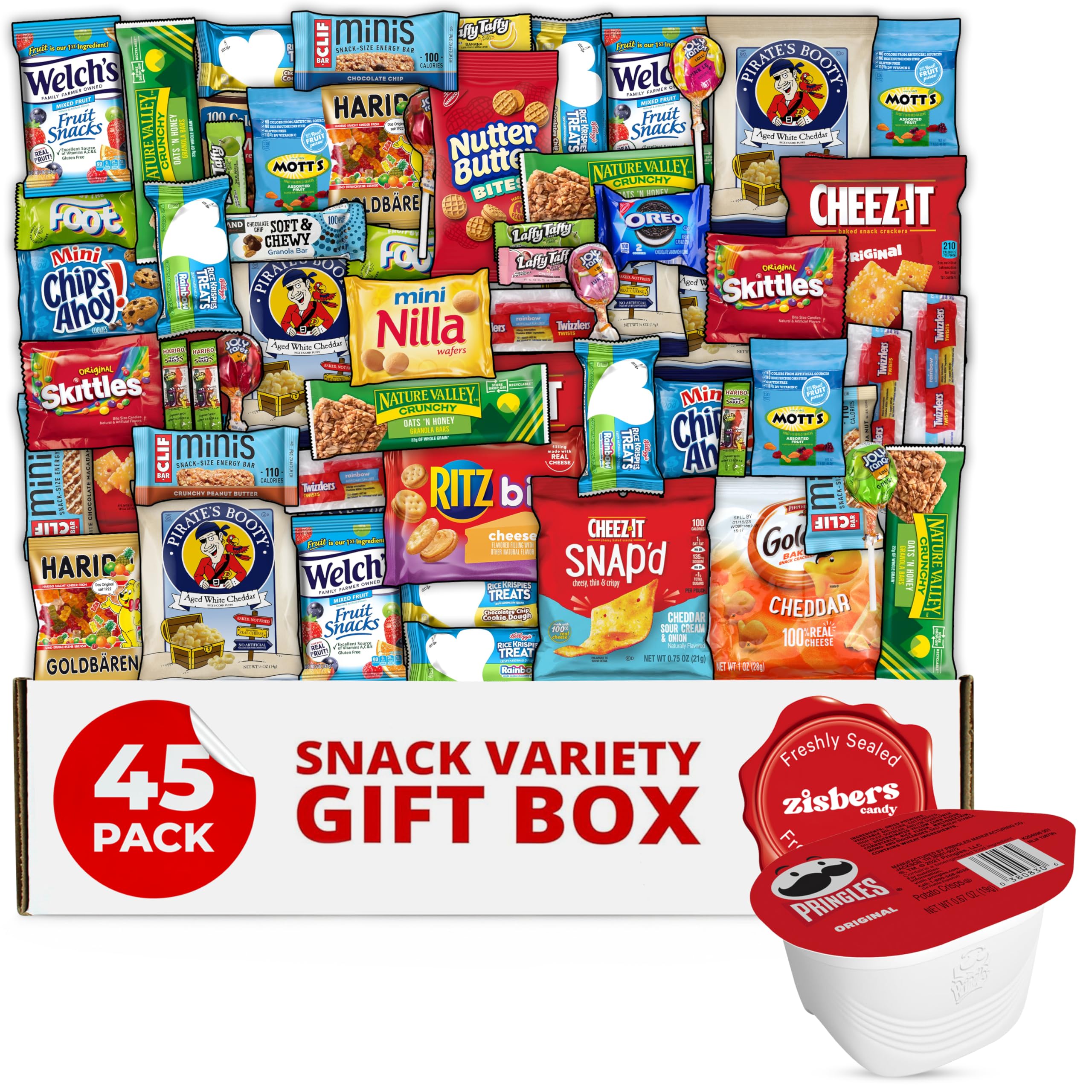 Zisbers Snack Box Care Package 45-pack assortment ready for gifting and sharing.