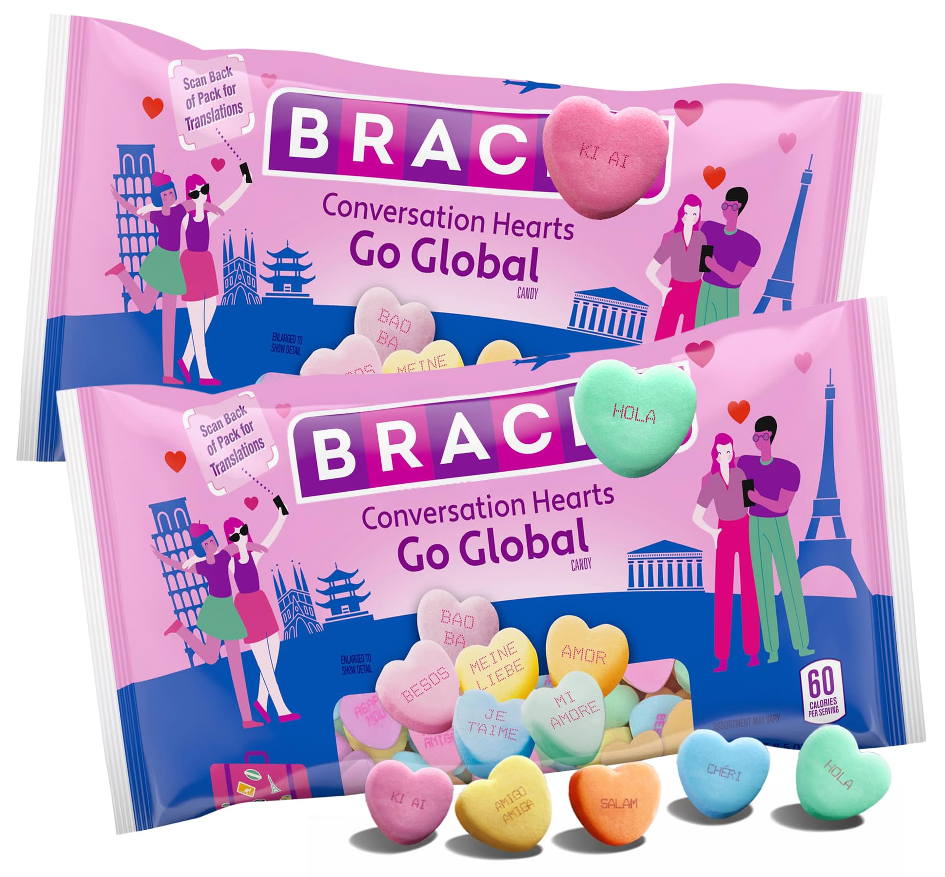 Zisbers tiny conversation hearts pastel closeup with multilingual love messages for gifting