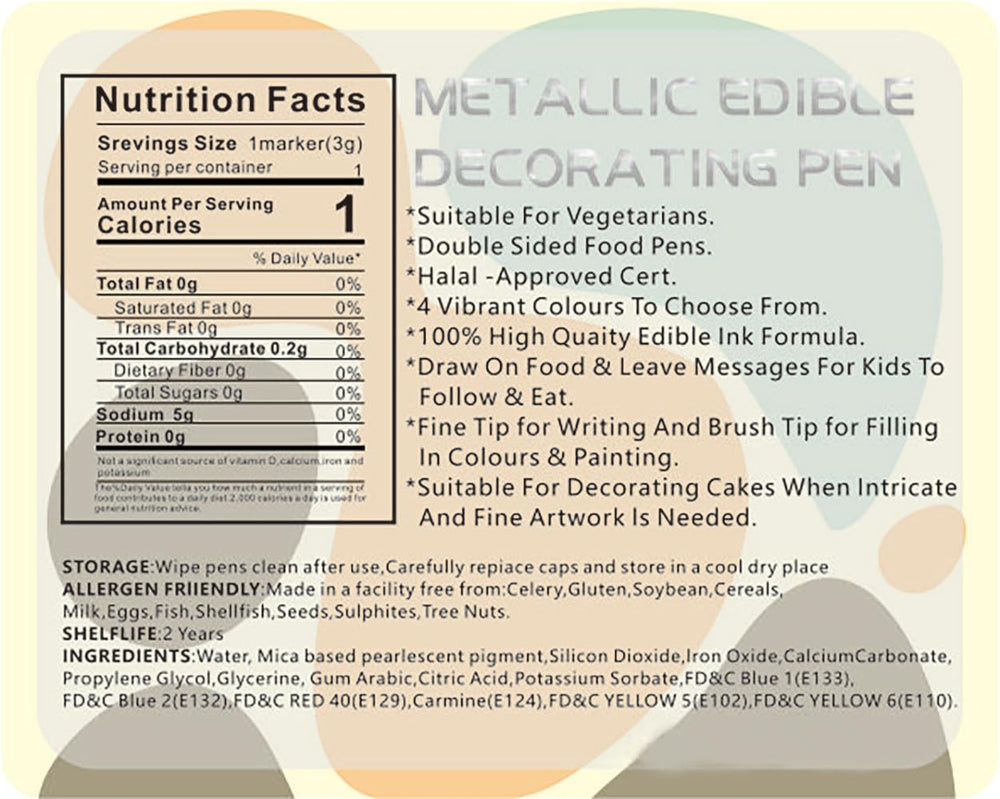 ZJSJSPGS edible metallic markers in silver for shimmering cake accents.