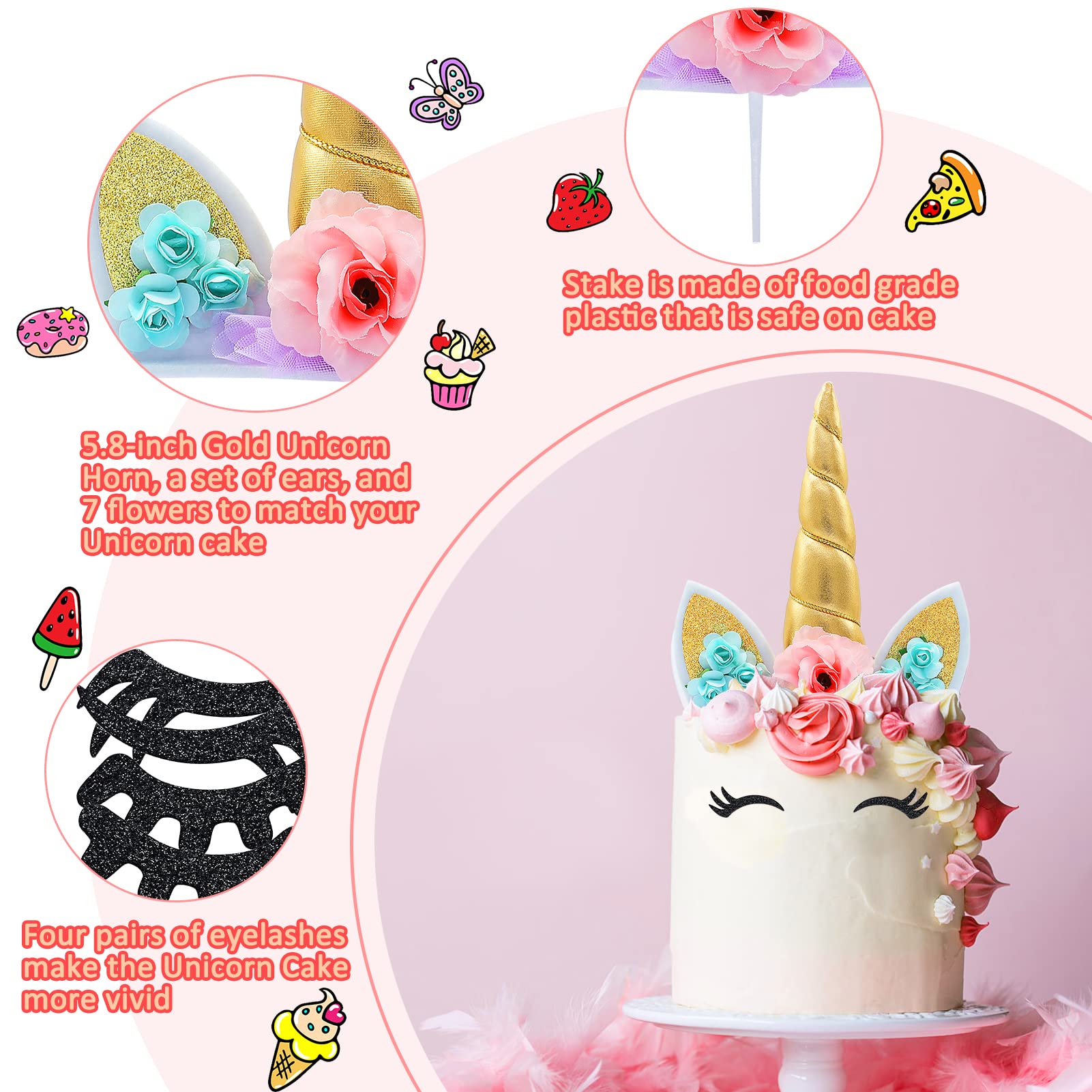 Zkptops unicorn cake topper eyelashes for vivid character