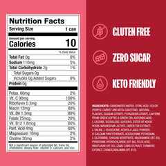 ZOA Cherry Limeade can back nutrition panel emphasizing vitamins and caffeine from green tea.