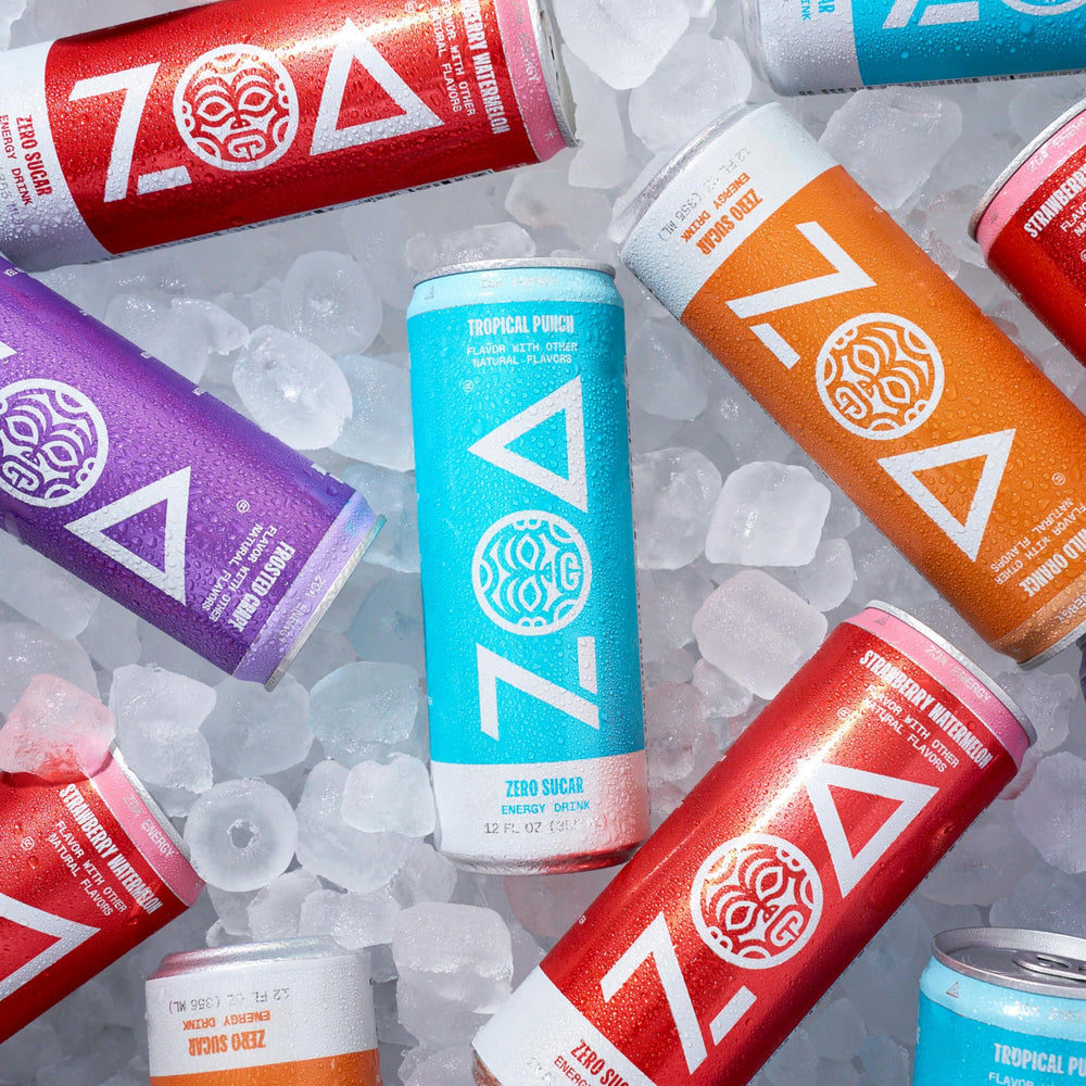 ZOA Cherry Limeade can in hand conveying cold, refreshing energy for workouts.