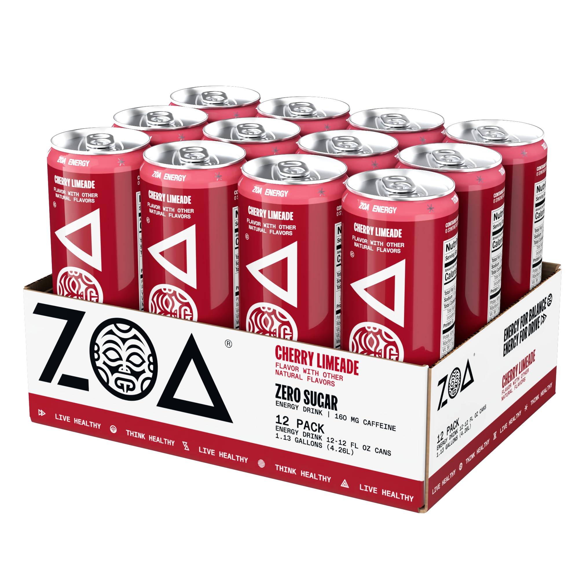 ZOA Cherry Limeade 12-pack packaging shot suggests convenient on-the-go refreshment.
