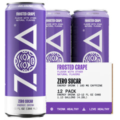 ZOA Frosted Grape can front, refreshing energy without sugar.