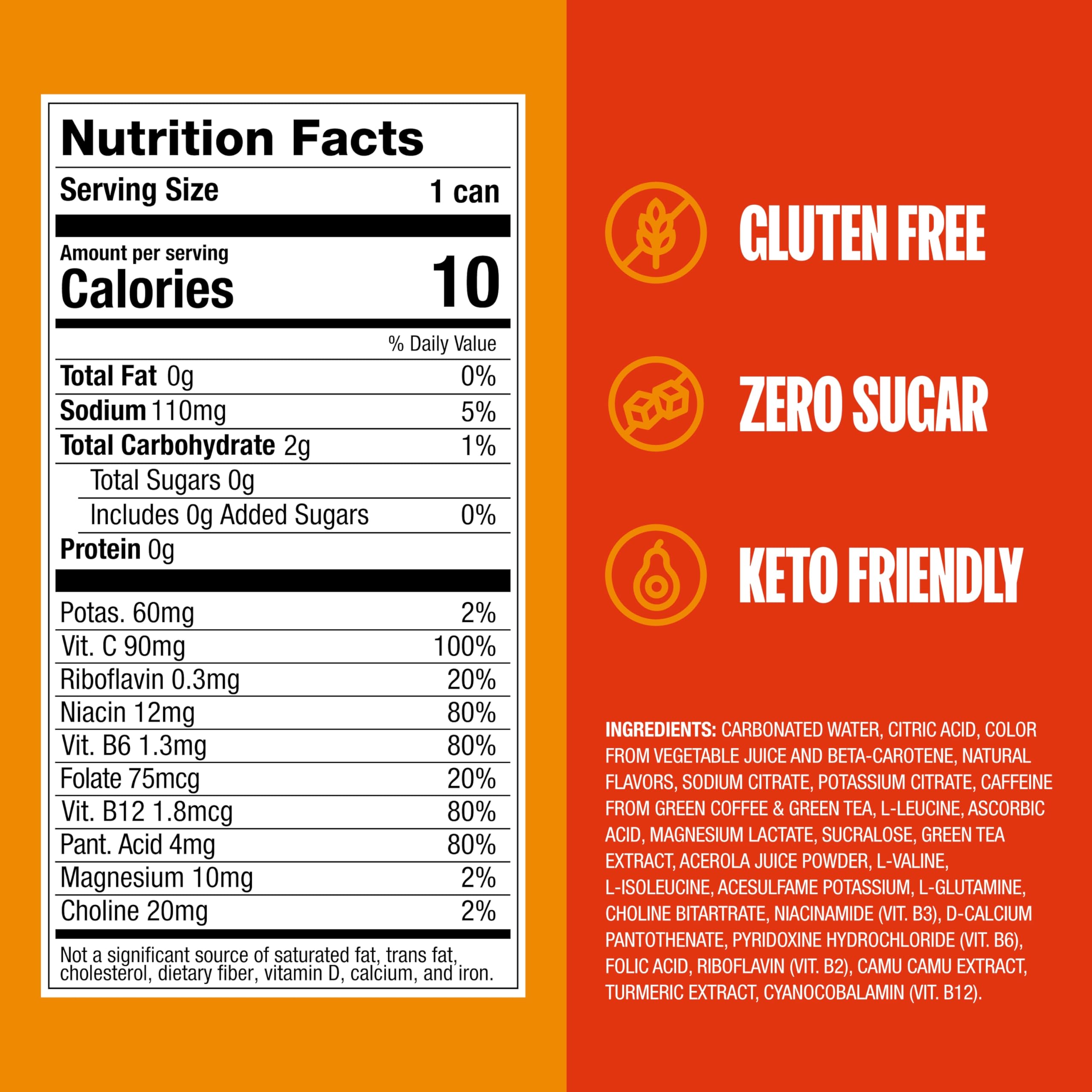 ZOA Mango Splash close-up can showing label and natural caffeine from green tea