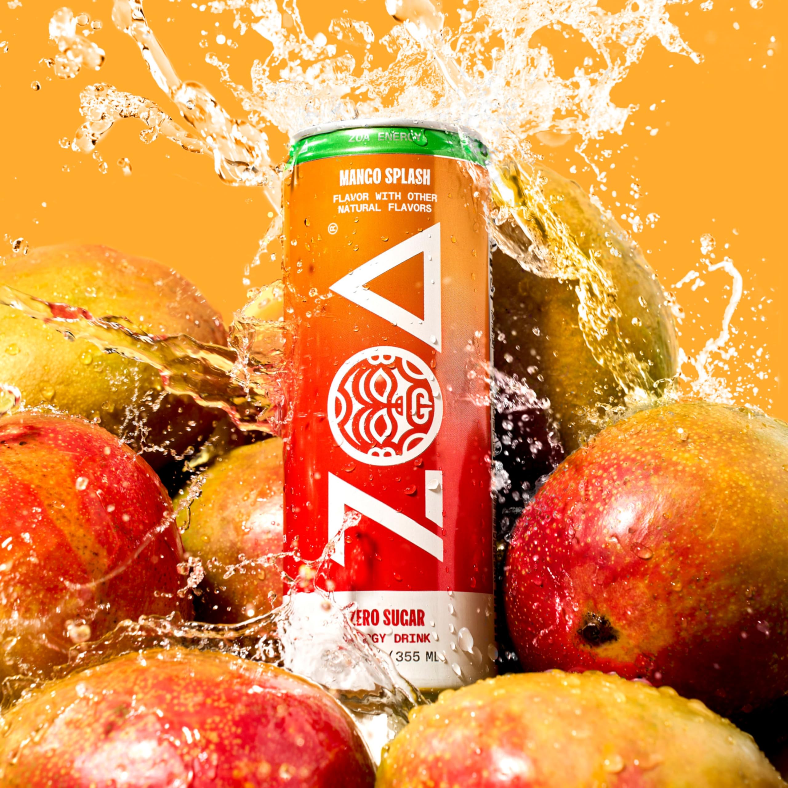 ZOA Mango Splash ingredients icon with vitamins and electrolytes