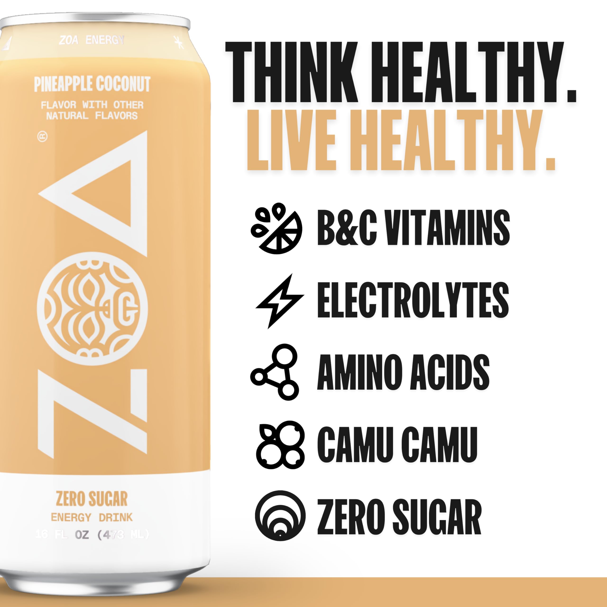 ZOA Pineapple Coconut energy can featuring electrolytes for hydration