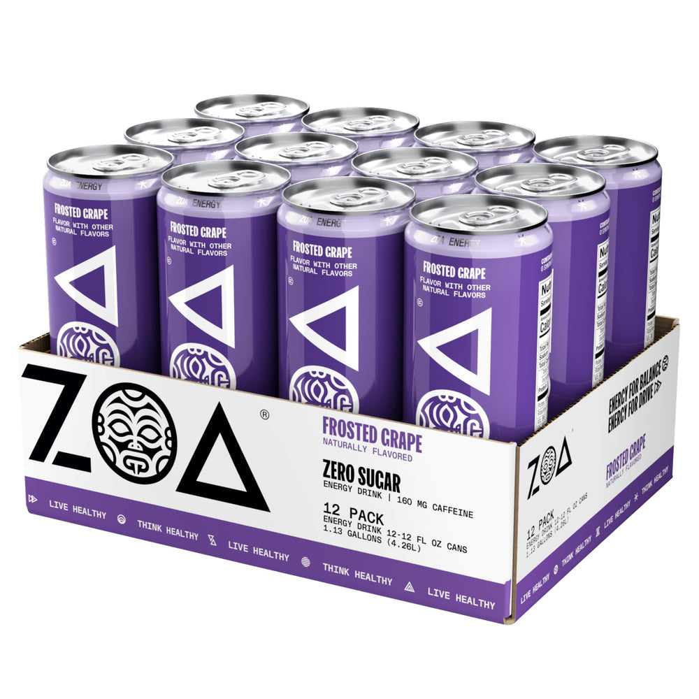 ZOA label showing 100% daily Vitamin C per can.