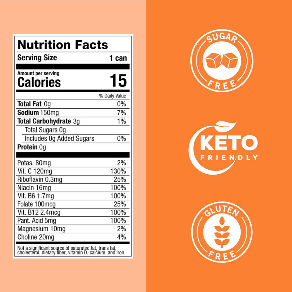 ZOA Wild Orange energy can side profile emphasizes gluten-free, keto-friendly formula.