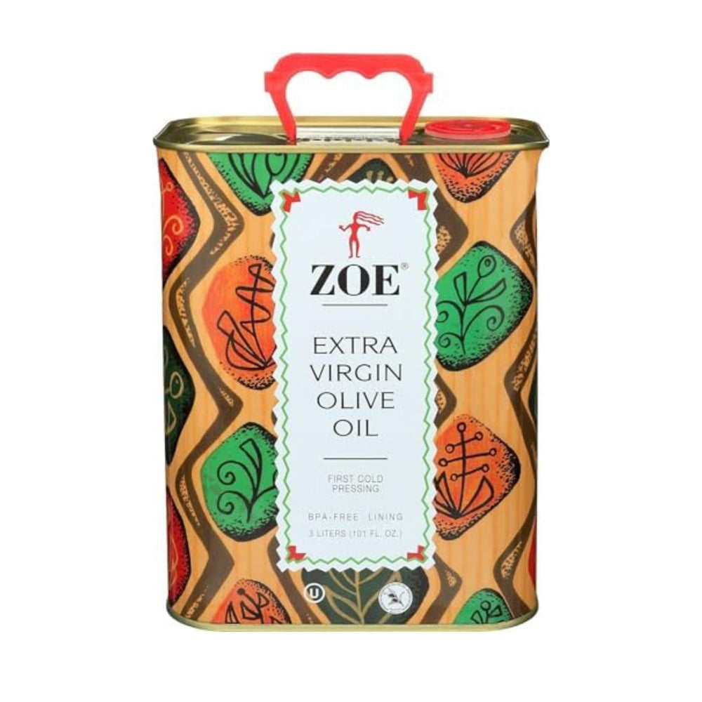 ZOE Extra Virgin Olive Oil 3L tin front view highlighting premium packaging.
