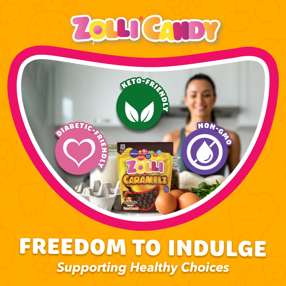 Zolli Caramelz creamy caramel focus highlights dairy-free, allergy-friendly option.