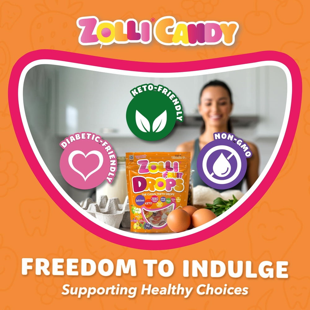 Zolli Drops lunchbox snack idea; keto and diabetic-friendly post-meal treat.