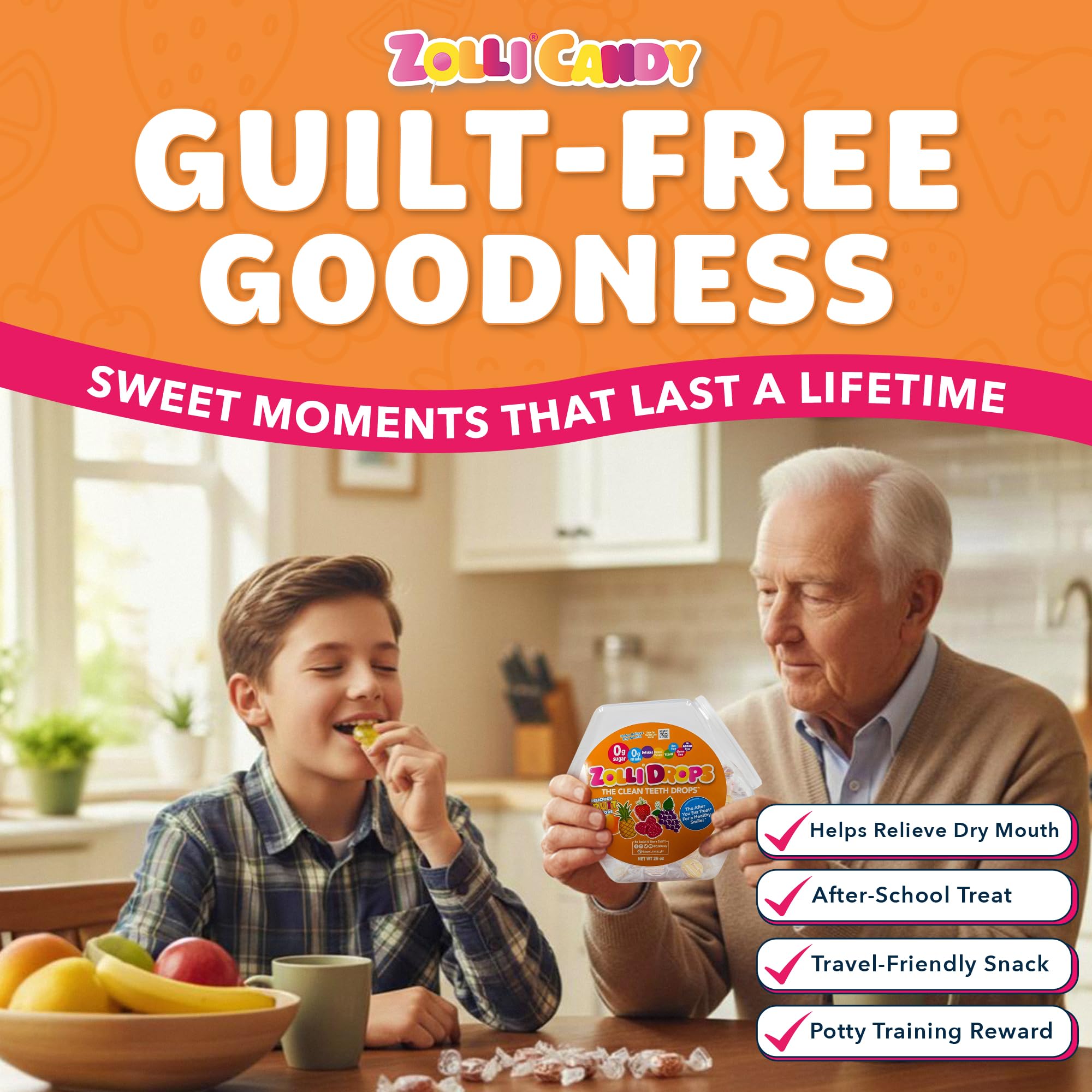 Colorful Zolli Drops packaging graphic ideal for school lunchboxes